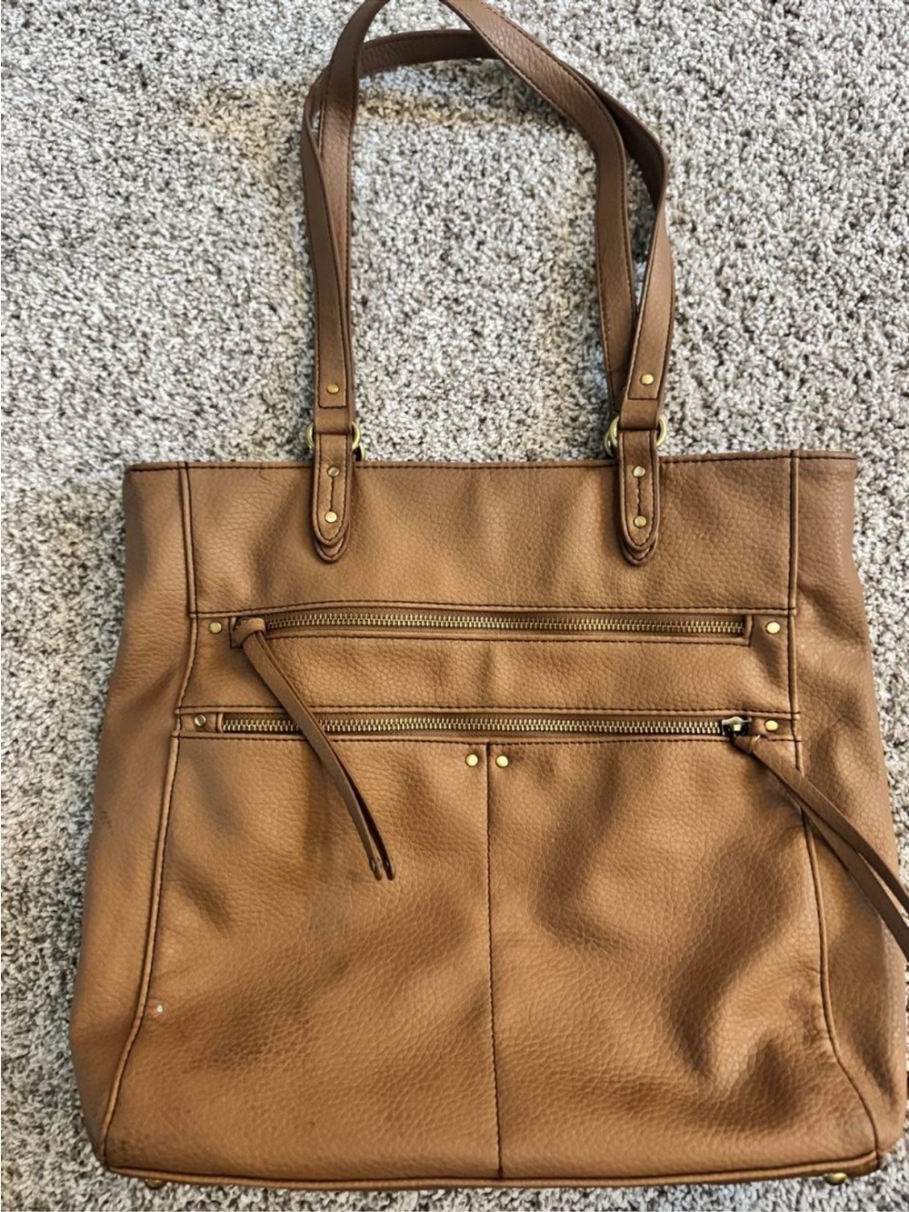 Relic Brown/Tan Pebbled Leather Tote with Dual Zip Front
